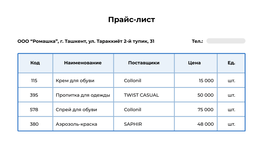 Ikki klikda narxlar ro‘yxatini yarating